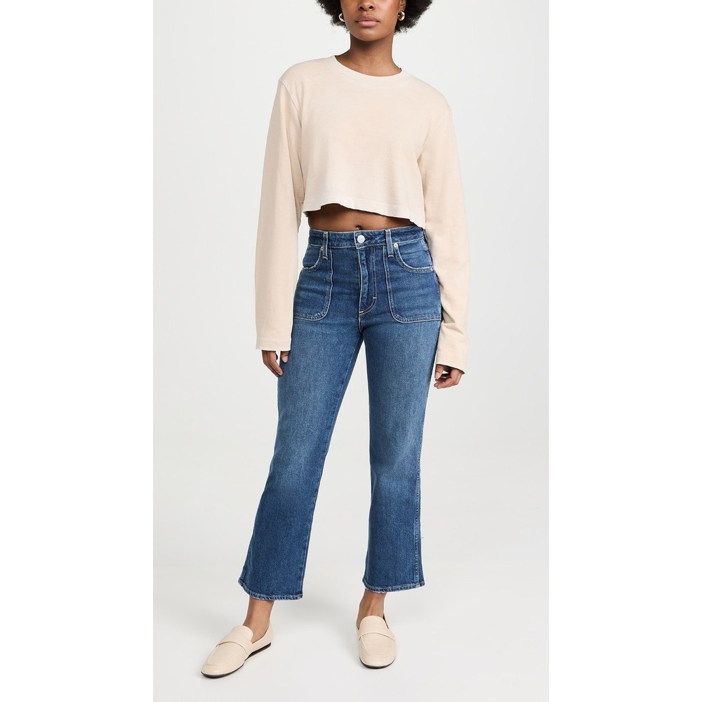 AMO Denim‎ Abigail High Rise Patch Pocket Crop Flare Jeans Medium Wash Size 29